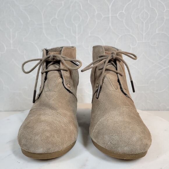 Toms Women's Shoes Size 8.5 Brown Suede Lace-Up Almond Toe Buck Wedges Heels - Picture 8 of 12